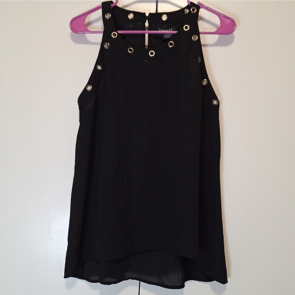 Trouve Black Grommet Neckline High Low Top Size Large